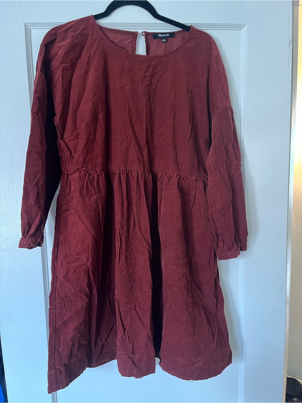 Women’s Made Burgundy Long-Sleeve Cotton Corduroy Dress